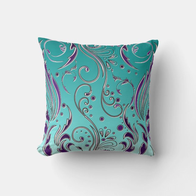 Turquoise Paarse swirl Kussen (Voorkant)