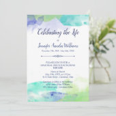 Turquoise & Paarse Waterverf Celebration of Life Kaart (Staand voorkant)