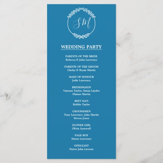 Turquoise Paarse Waterverf Leaf Trouwceremonie Programma (Achterkant)