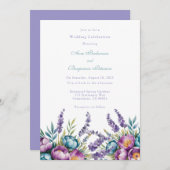 Turquoise Paarse wilde bloemen bruiloft Kaart (Voorkant / Achterkant)