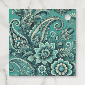 Turquoise paisley bloempatroon bedankjes labels