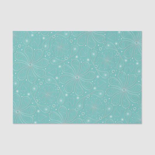 Turquoise Paisley Floral Hearts Pattern Tissuepapier (Voorkant)