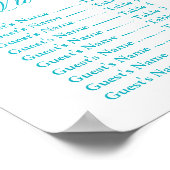 Turquoise Paisley Peacock Wedding Seding Chart Poster (Hoek)