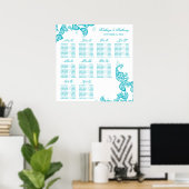 Turquoise Paisley Peacock Wedding Seding Chart Poster (Thuiskantoor)