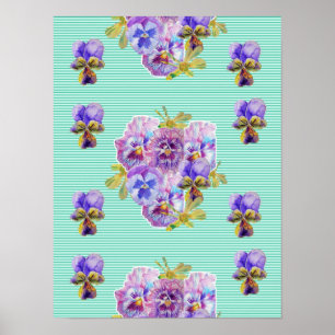 Turquoise Pansy flower bloemen Shabby Chic Poster