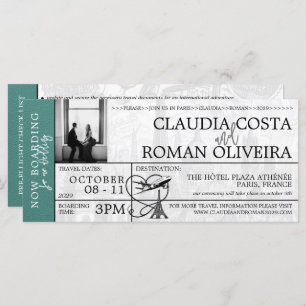 Turquoise Paris Mariage Boarding Pass Invitation