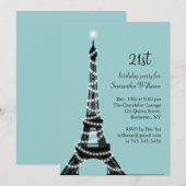 Turquoise Parisian 21st Birthday Invitation Kaart (Voorkant / Achterkant)