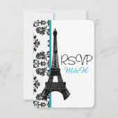 Turquoise Parisian Eiffel Tower RSVP Weddenschap C (Achterkant)