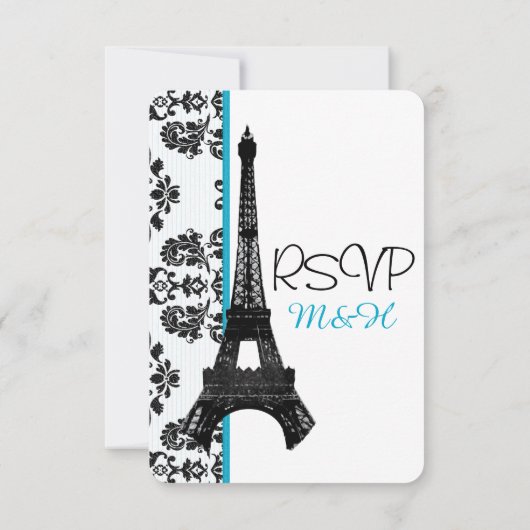 Turquoise Parisian Eiffel Tower RSVP Weddenschap C (Achterkant)