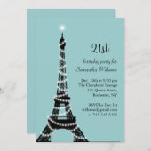 Turquoise Parisienne 21e anniversaire Invitation (Devant / Derrière)