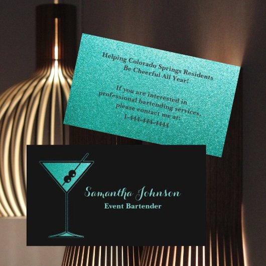 Turquoise Parties scintillant  Carte de visite bar