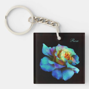 Turquoise Pastel Rainbow Roos Sleutelhangers