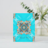 turquoise patroon bohemian dank u briefkaart (Staand voorkant)