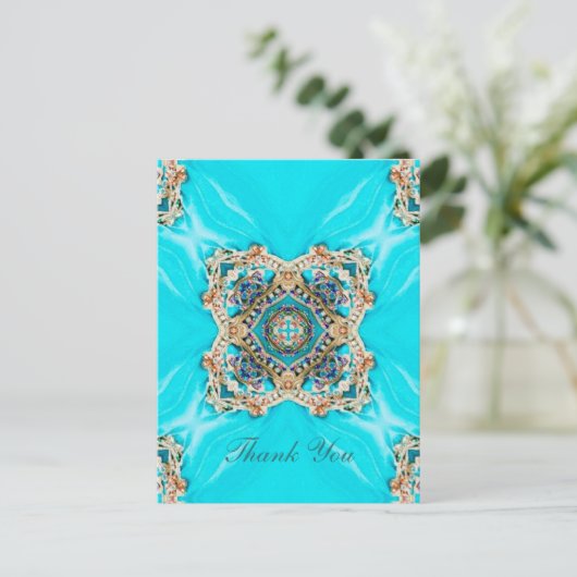turquoise patroon bohemian dank u briefkaart (Staand voorkant)
