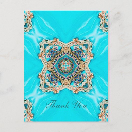 turquoise patroon bohemian dank u briefkaart (Voorkant)