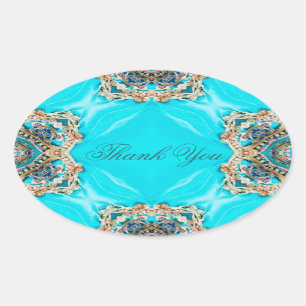 turquoise patroon bohemian dank u ovale sticker