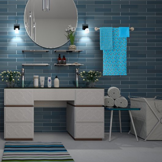 Turquoise Patroon mini wilde bloem Bad Handdoek