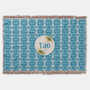 Turquoise-patroon & pauock-veren op beige Tao Deken