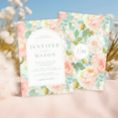 Turquoise Peach rose Floral Faire-part de mariage 