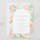 Turquoise Peach rose Floral Faire-part de mariage  (Devant)