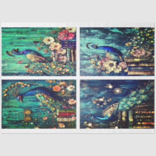 Turquoise Peacock Collage beroemd gemaakt door Els Tissuepapier