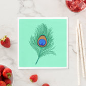 Turquoise Peacock Feather on Light Aqua Servetten (Insitu)