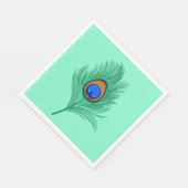 Turquoise Peacock Feather on Light Aqua Servetten (Hoek)
