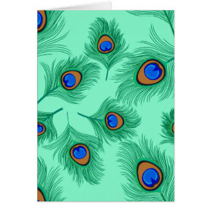 Turquoise Peacock Feathers on Light Aqua