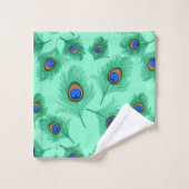 Turquoise Peacock Feathers on Light Aqua Bad Handdoek (Wasdoekje)