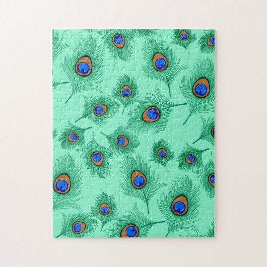 Turquoise Peacock Feathers on Light Aqua Legpuzzel (Verticaal)