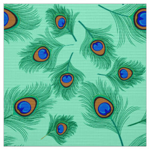 Turquoise Peacock Feathers on Light Aqua Stof
