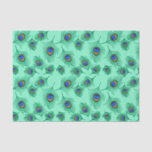 Turquoise Peacock Feathers on Light Aqua Tissuepapier