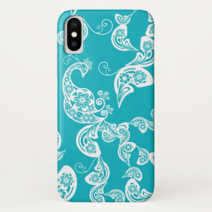 Turquoise Peacock Floral Paisley Elegant Stylish iPhone X Hoesje