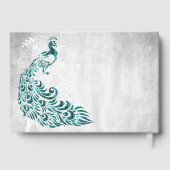 Turquoise Peacock Leaf Vine Mariage Livre d'or (Verso)