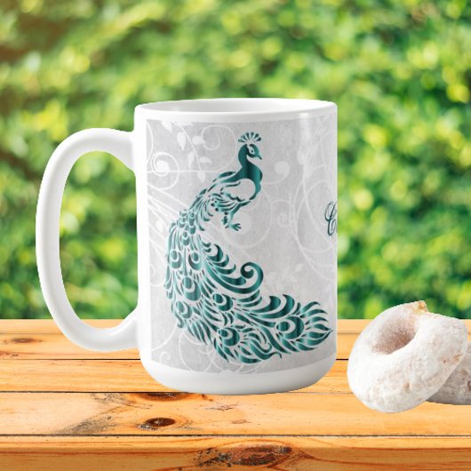 Turquoise Peacock Personnalisé Café Mug