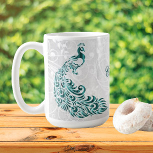 Turquoise Peacock Personnalisé Café Mug