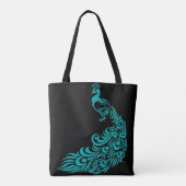 Turquoise Peacock Silhouette Sac fourre-tout noir (Dos)
