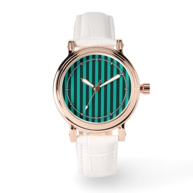 Turquoise Peacock verticale strepen Horloge (Voorkant)