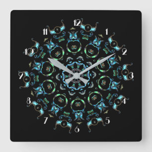 Turquoise Pearl Mandala Carré Horloge murale