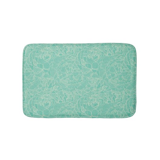 Turquoise Peony Pattern Badmat (Voorkant)