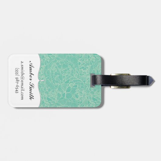 Turquoise Peony Pattern Bagagelabel (Achterkant horizontaal)