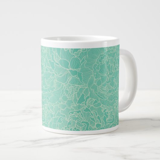 Turquoise Peony Pattern Jumbo Beker (Voorkant rechts)
