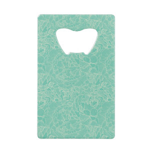 Turquoise Peony Pattern Kredietkaart Flessenopener