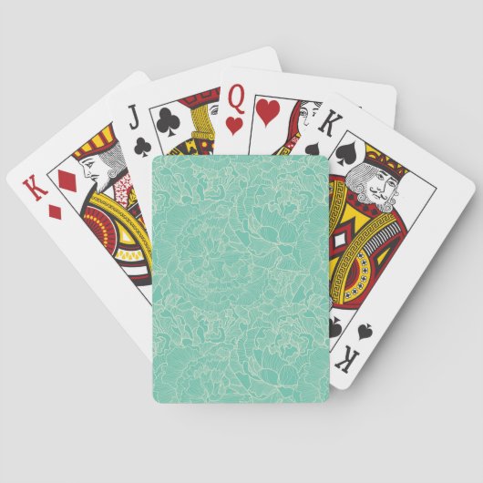 Turquoise Peony Pattern Pokerkaarten (Achterkant)