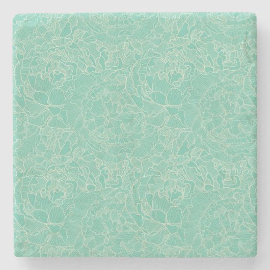 Turquoise Peony Pattern Stenen Onderzetter (Voorkant)