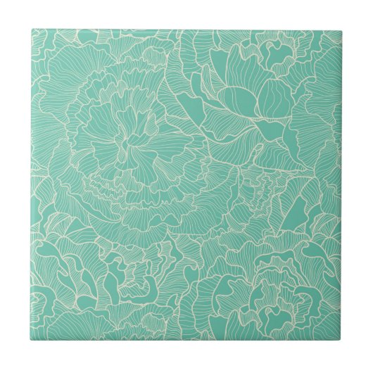 Turquoise Peony Pattern Tegeltje (Voorkant)