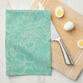 Turquoise Peony Pattern Theedoek (Quarter Fold)