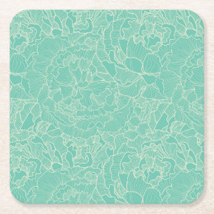 Turquoise Peony Pattern Vierkante Kartonnen Onderzetter