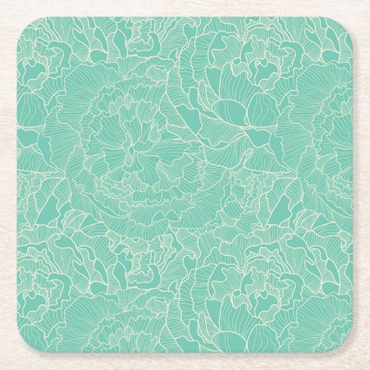 Turquoise Peony Pattern Vierkante Kartonnen Onderzetter (Voorkant)