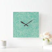 Turquoise Peony Pattern Vierkante Klok (Huis)